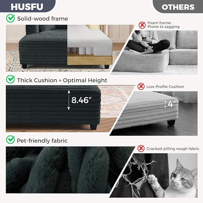 HUSFU 60'' Oversized Chaise Lounge Chair, Upholstered Sofa Bed, Sleeper Couch Reading Chairs with USB Port and Cup Holders,Comfy Cloud Sofas Couches for Living Room,Grey Blue