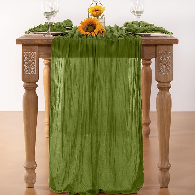 Olive Green Cheesecloth Table Runner 6 Pack Fall Table Runners Boho Gauze 120 Inches Green Fall Cheese Cloth Table Decorations for Thanksgiving Wedding Bridal Baby Shower Tea Party
