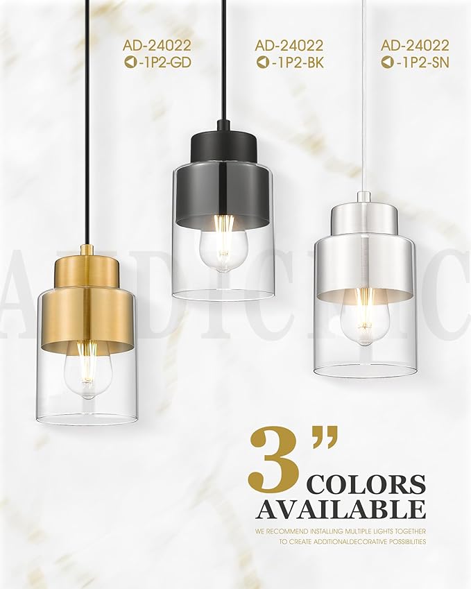 Gold Pendant Lights Kitchen Island, Dual Shade Hanging Lights Fixtures with Metal and Clear Glass, Modern Brass Kitchen Pendant Lighting Over Island for Dining Room, AD-24022-1P-GD