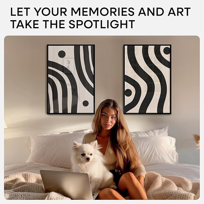 Homeforia 13x19 Picture Frame Black, High End Metal 13 x 19 Poster Frames with Mat 11 x 17 for Photo, 13x19 Black Frame Matted to 11x17 inch Print, 19x13 Thin Frame, Tempered Glass, Wall Kit, Set of 2