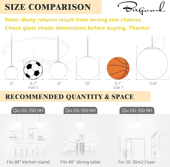 13.7" Globe Pendant Light 3-Light Black Milk Glass Pendant Light Mid Century Modern Light Fixture Globe Pendant Lights Kitchen Island Matte Black Finished with Milk Glass Lampshade for Bedroom