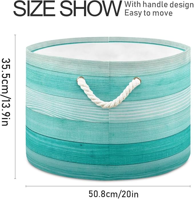 xigua Large Storage Basket Cotton Rope Basket Teal Mint Green Wood Baby Laundry Basket for Blankets Toys Storage Basket Laundry Hamper