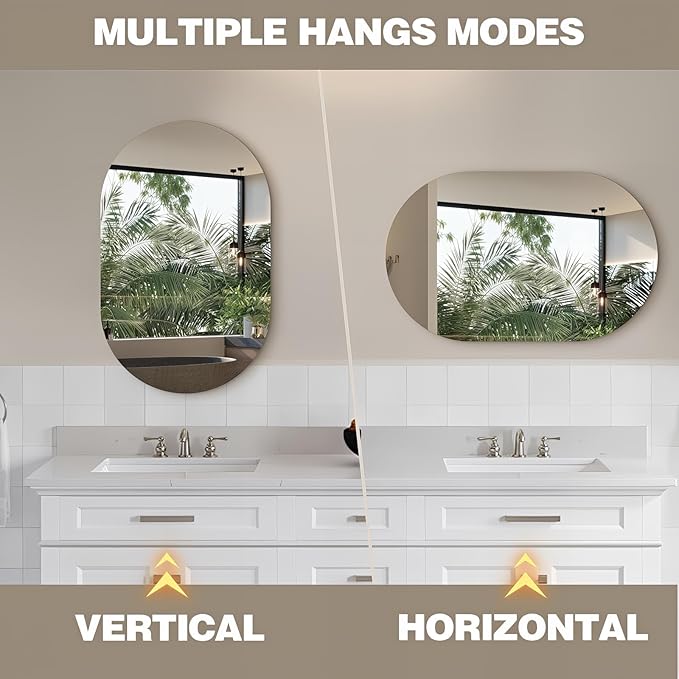 32" x 20" Frameless Mirror Wall Mirror, Modern Oval Bathroom Mirror with Polished Edge, Hang Horizontally or Vertically, for Bedroom Bathroom Livingroom Gym Entryway and More