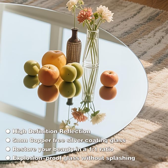 Irregular Wall Mirror 24"x32", Frameless Asymmetrical Mirror for Wall, Modern Decorative Bathroom Mirror, Wall Mounted Mirror for Bedroom Living Room Entryway