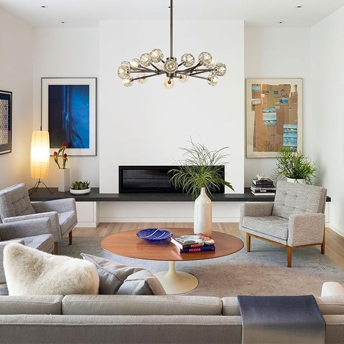 Sputnik Chandeliers 35.4", Black Crystal Chandelier Dining Room Light Fixture, 18 Lights Crystal Sputnik Ceiling Chandelier for Living Room Bedroom