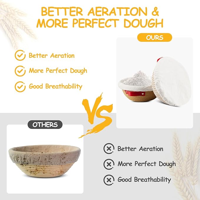 Banneton Bread Proofing Basket - Cotton Banneton Basket Set of 2 Sourdough Proofing Basket Round Proofing Bowls Handmade Rattan Baskets and Liners