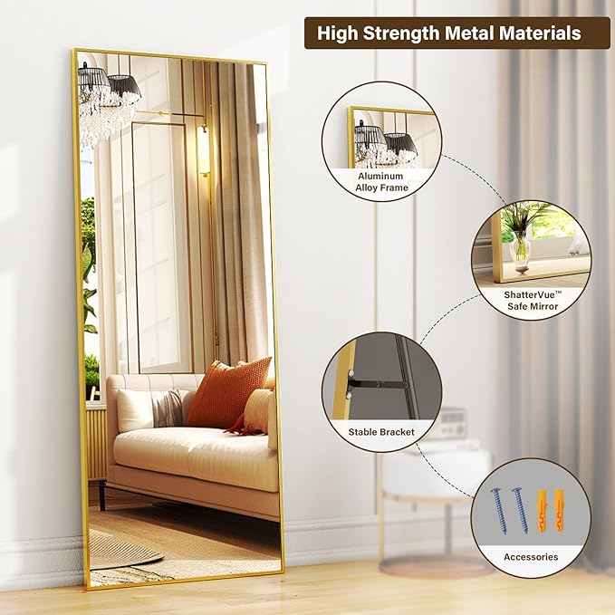 21"x 56" Rectangular Full-Length Mirror with Frame, Large Wall-Mounted or Leaning Floor Mirror for Bedroom, Entryway, and Living Room Décor, Modern Dressing Mirror for Home