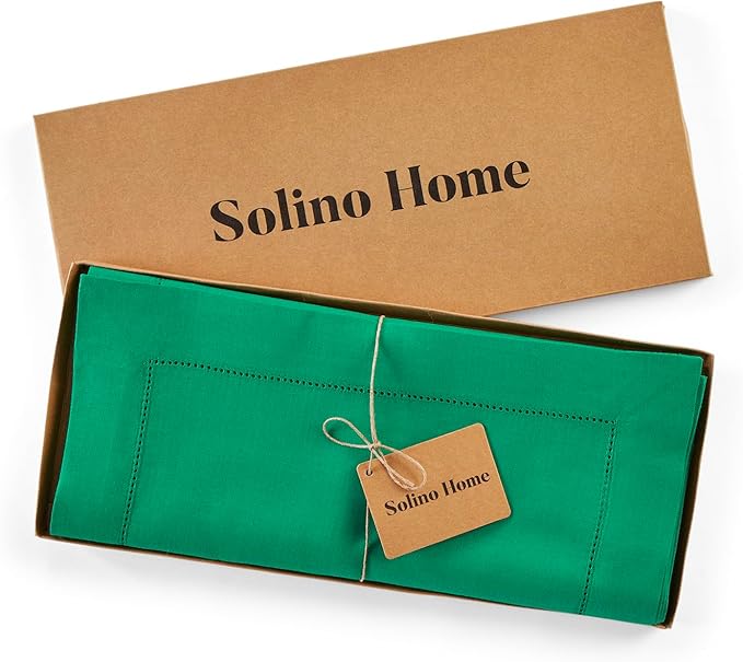 Solino Home Linen Emerald Green Table Runner 72 Inches Long - 100% Pure Linen Hemstitch Table Runner 14 x 72 Inch for Dresser, Dining, Christmas - Classic Hemstitch