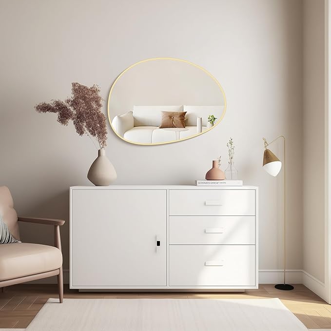 WallBeyond Irregular Wall Mirror, Asymmetrical Mirror Wall Mounted with Gold Framed for Living Room, Bathroom, Bedroom, Entryway Wall Decor, 28"×21", Gold