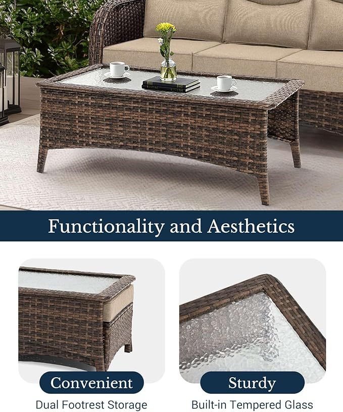 HILLGA Luxury Patio Furniture Set with 6-Inch Thick Cushions, High Back Outdoor Swivel Rocker Chairs and Patio Couch, 7-Piece All Weather Conversation Set for Porch Deck Pool Yard, Beige (V3)