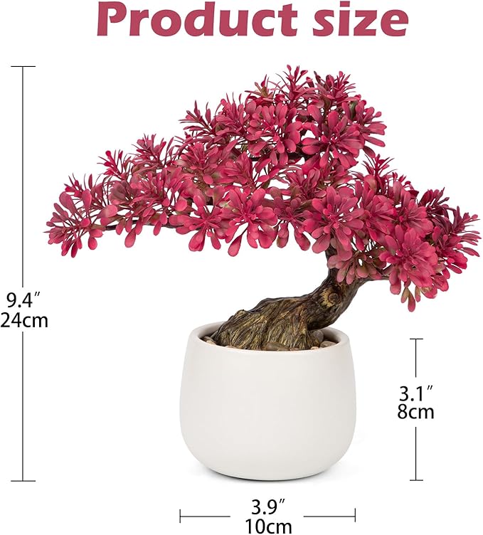 Pink Bonsai Tree Juniper Faux Plants Indoor Pink Fake Plants Decor with Ceramic Pots for Home Table Office Desk Bathroom Shelf Bedroom Living Room Farmhouse Decorations