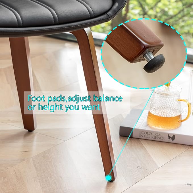 Mid Century Modern Faux Leather Upholstered Dining Chairs,Armless Accent Chairs with Sturdy Natural Wood Legs,Bamboo Backrest Support for Kitchen&Dining Room Chairs(1PCS,Black)