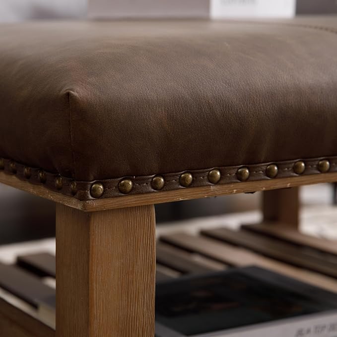 Large Square Coffee Table with Storage,Modern Faux Leather Ottoman Coffee Table,Luxury Upholstered Couch Table for Living Room/Sofa/Bedroom,Brown