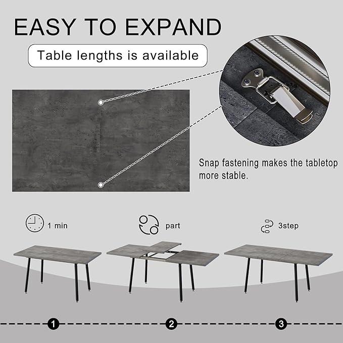 7 Piece Dining Table Set for 6-8,55-71" Extendable Dining Table Set with 6 Upholstered Chairs,Rectangle Kitchen Table Set for Small Space,Dining Room and Office,Grey