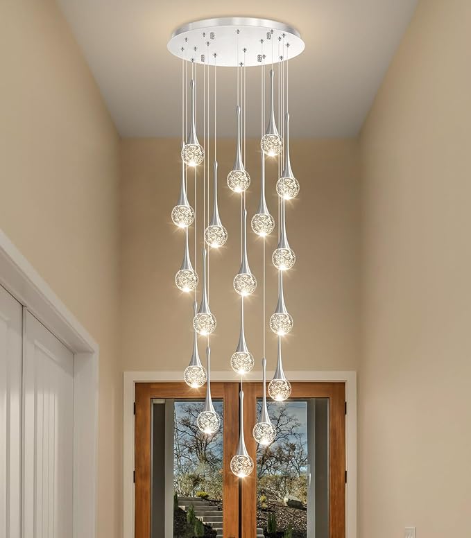 18 Light Modern Glam Crystal Chandelier for High Ceiling LED Dimmable Ceiling Pendant Light Staircase Foyer Enterway Living Room Chandelier Lighting Antique Silver
