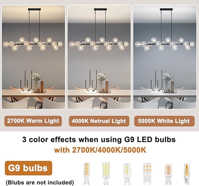 Modern Chandeliers for Dining Room, 16-Light Large Dining Room Light Fixture Linear Sputnik Chandelier Clear Glass Globe Long Bubble Chandelier Farmhouse Island Lights for Kitchen