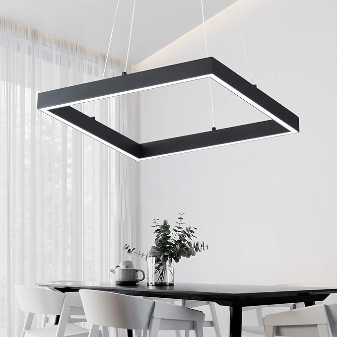 Modern Led Pendant Light Square Led Chandelier 1 Ring Acrylic Pendant Lighting Fixture for Bedroom Living Room Dining Room Kitchen Island 25W 6000K Not-dimmable 15.7L*15.7" W (Black)