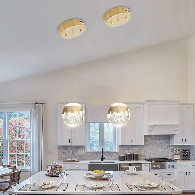 Pendant Lighting for Kitchen Island,1-Light Crystal Globe Chandelier,Gold Mini Globe Ceiling Hanging Light Fixture for Living Room Bedroom Kitchen