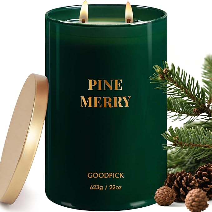 Goodpick Pine Merry Scented Candle, Soy Wax 22oz 120H Long Burning, Festive Pine Forest with Cedar & Juniper, Holiday Home Aromatherapy Candles