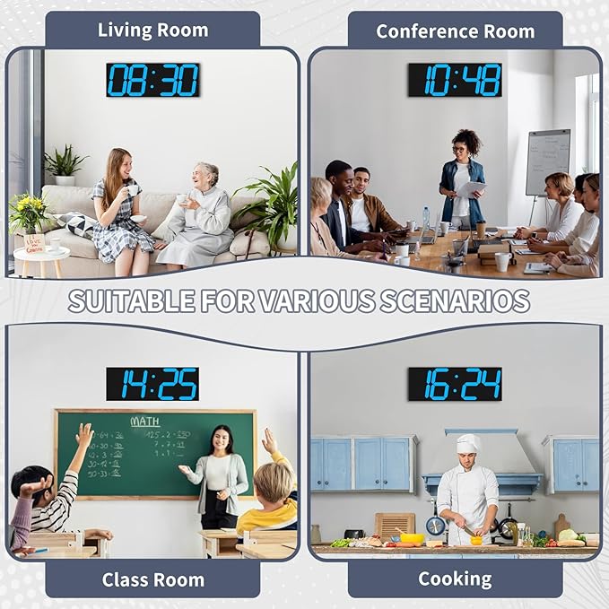 18.7in Large Digital Wall Clock,LED Digital Clock with Big Number,Multi-Function Remote Controlled Wall Clock with Timer, Alarm and Calendar Display(Blue)