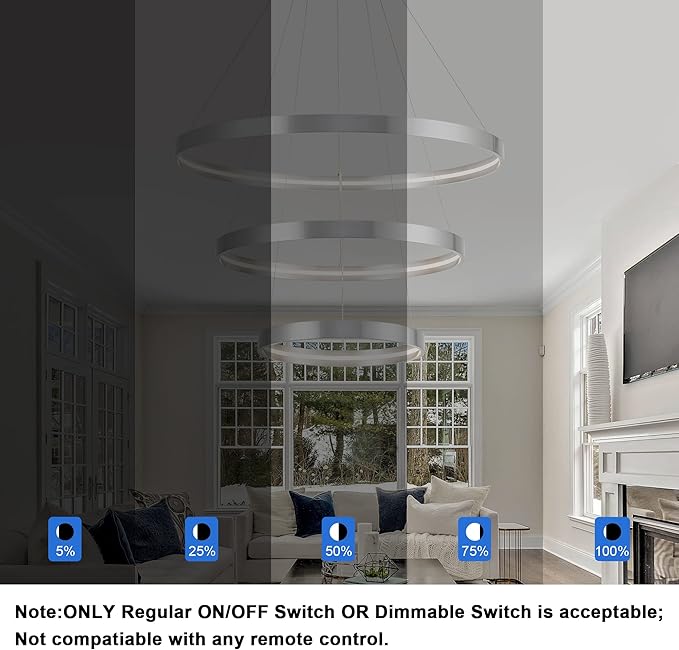 Modern Led Chandeliers, Dimmable Contemporary LED Chandeliers 3 Rings, Hanging Led Modern Pendant Light Fixture for Living Dining Room Kitchen Foyer Entryway Brush Nickel-3000K/4000K/6000k