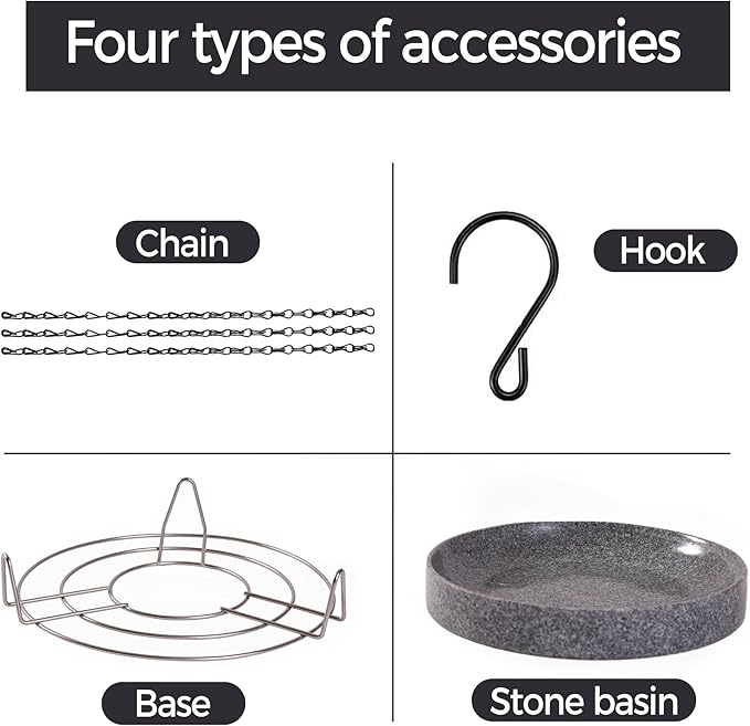 Stone Bird Baths for Outdoors,10inch Birds Bath Bowl with Hanging Accessories,Ground Bird Feeders and Birdbath Bowl, Bird Water Bowl for Balcony, Patio, Garden or Yard