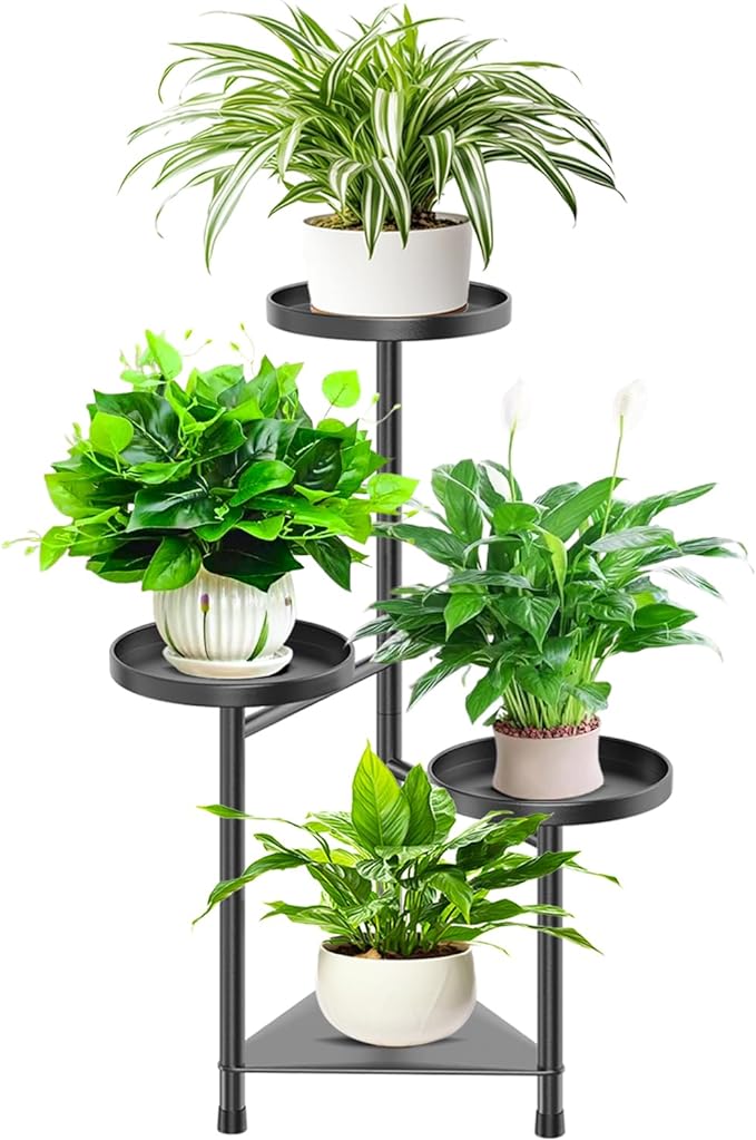 4 Tier Plant Stand Indoor Flower Shelf, Metal Flower Pot Stands for Indoor Plants, Black Corner Tall Plant Display Holder for Patio Garden Living Room Balcony Bedroom