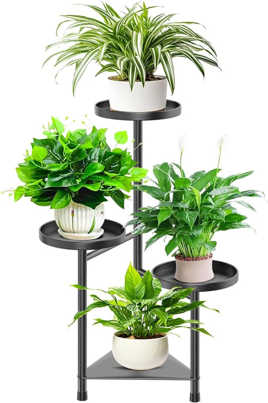 4 Tier Plant Stand Indoor Flower Shelf, Metal Flower Pot Stands for Indoor Plants, Black Corner Tall Plant Display Holder for Patio Garden Living Room Balcony Bedroom