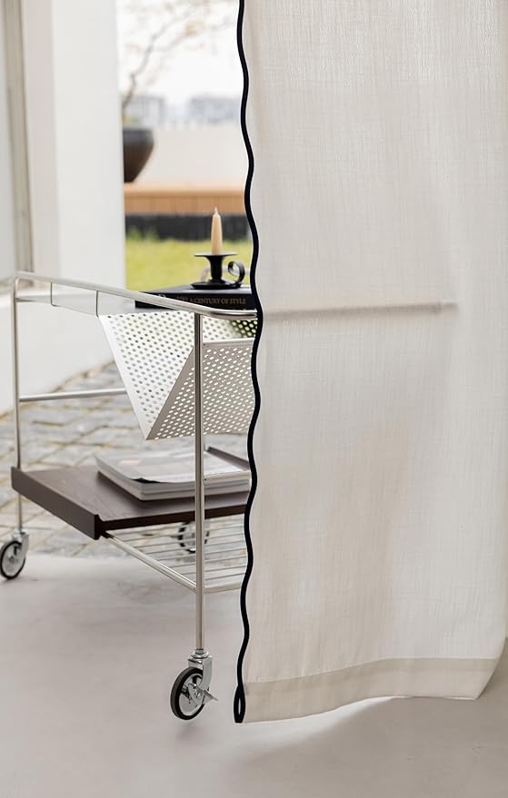 Linen Blend Scalloped/Wavy Trim, Ripple Fold Curtains for Living Room, Bedroom, Home Office, Kids Room & Dining - Light Filtering Curtains - Set of 2 - Navy, (50" W x 96" L)