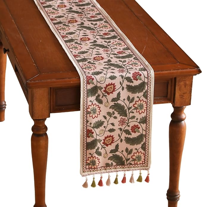 Designer Provence Elegant Linen Table Runner 71 Inches Long,Flower and Leaves Pattern Durable Table Runners for Dining Tables,Thanksgiving,Kitchen Tables,Christmas,12"*71"-Ratina