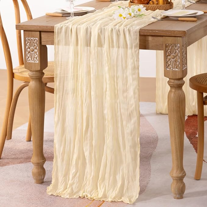 MLMC Beige Cream Cheesecloth Table Runner Extra Long 13.3ft Rustic Boho Cheese Cloth Table Runner Fall Decor 35 x 160 inches for Events Home Decor