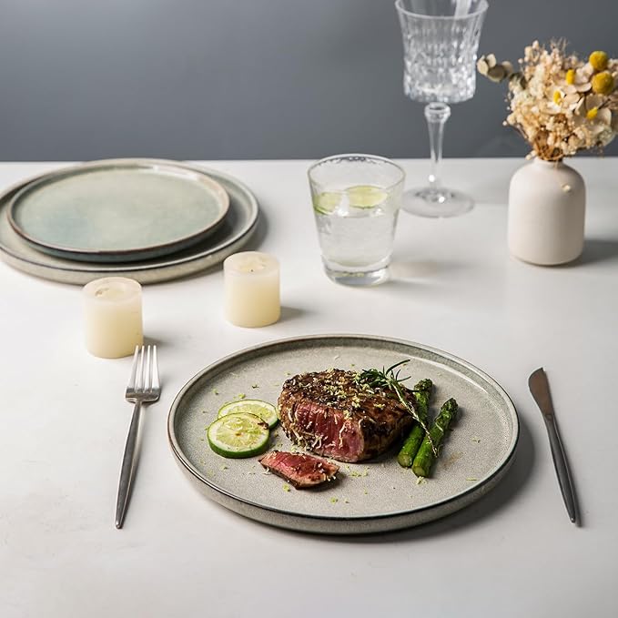 AmorArc Stoneware Dinnerware Sets,Round Reactive Glaze Ceramic Plates and Bowls Sets,Highly Scratch Resistant | Dishwasher & Microwave Safe,Service for 8 Dishes Set (24pc)