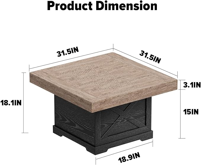 Coffee Table 31.5 in Rustic Center Table with X Design Wooden Pedestal for Living Room, Dark Oak Square Home Office Sofa Side Table for Small Space, Easy Assembly, Space-Saving