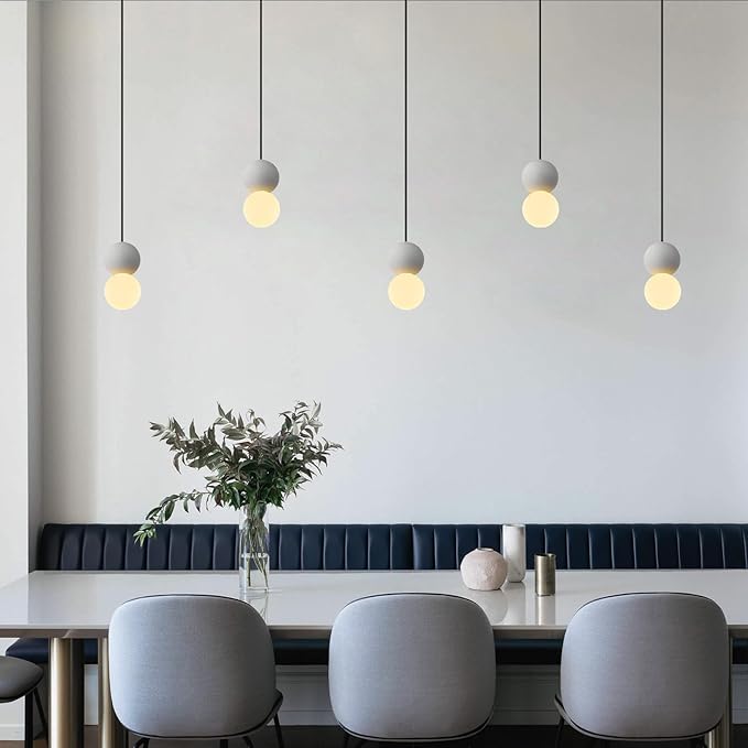 Modern 1-Light Concrete Pendant Light Kitchen Islandceiling Light Fixture White Glass Globe Ball Pendant Lighting for Dining Room Coffee Club Resturant Bar Living Room(1-Pack)