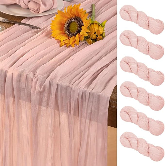 Pink Cheesecloth Table Runner 6 Pack Fall Table Runners Boho Gauze 120 Inches Light Pink Cheese Cloth Fall Table Decorations for Thanksgiving Wedding Bridal Girl Baby Shower Sweet 16 Party