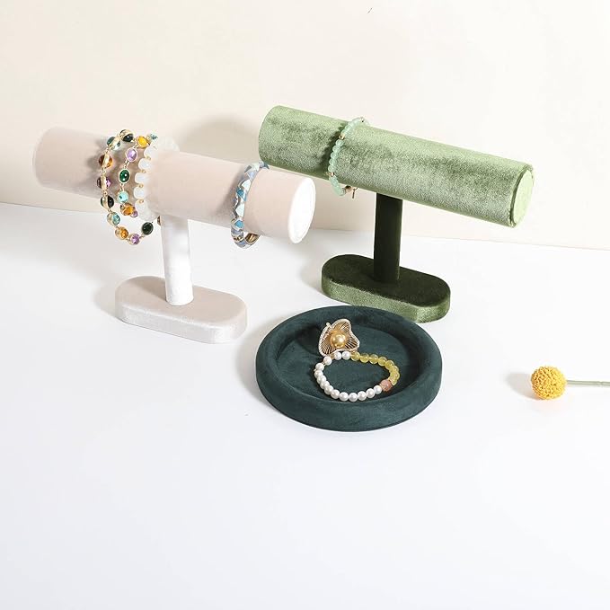 GemeShou Round Jewelry Organizer plate, Top Microfiber velvet Jewerly display tray, Empty Jewelry showcase tray for Necklace Bracelet Ring Earring display stand holder (Green-Small, 5.9 x 5.9 in)