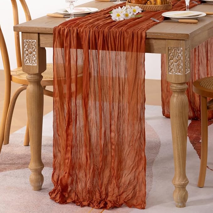 MLMC 3 Pack Terracotta Table Runner 10ft Rustic Burnt Orange Cheesecloth Table Runner 35 x 120 inches Boho Cheese Cloth Centerpiece for Wedding Bridal Shower Pinic Fall Thanksgiving Decor