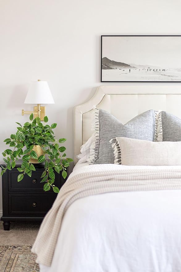 Briful Faux Plants Indoor 17.7in Fake Watermelon Peperomia Plant in Gold Pot with Realistic Silk Green Leaves Artificial Potted Plant for Home Office Table Shelf Desk Modern Room Decor