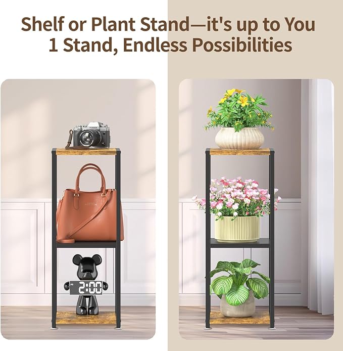 LASZOLA Black 3 Tiered Wood Plant Stand Indoor for Larger Heavy Duty Planter, Sturdy Multi Level Vertical Flowers Racks for Narrow Inside Floor , Decorate Shelving for Hold House Tree, Space Saving