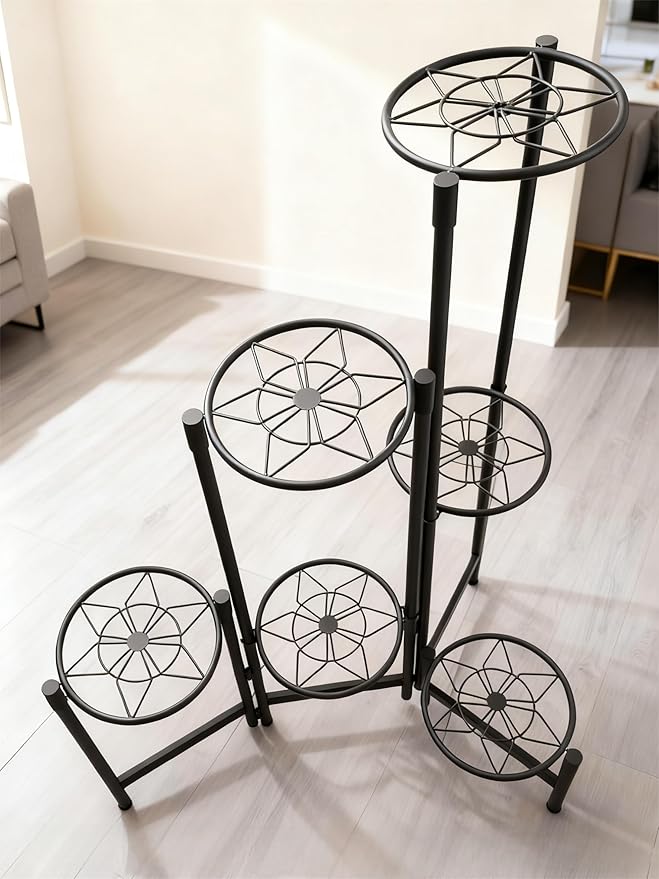 6 Tier Metal Plant Stands Outdoor Indoor, Heavy Duty Flower Pot Holder Potted Display Rack Shelf, Tall Corner Plant Shelf for Patio Garden Balcony Living Room Bedroom -BlackDiamond