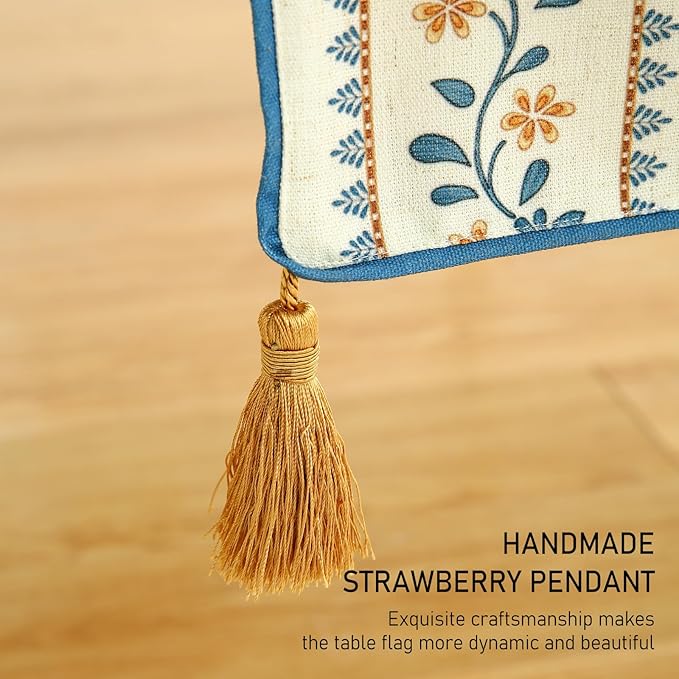 ISAENNE Designer Pale Yellow Elegant Linen Table Runner 87 Inches Long,French Floral Pattern Elegant Table Runners for Dining Tables,Thanksgiving,Kitchen Tables,Christmas,12"*87"-Estevan A