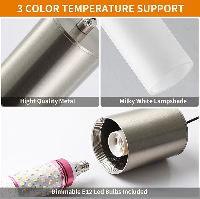 Modern Pendant Lights Kitchen Island 3 Pack LED Pendant Lighting Brushed Nickel with Milky White Lampshade Adjustable Hanging Ceiling Light for Dining Room Bath Entryway, 3000K-6000K