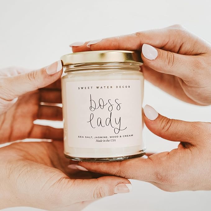 Sweet Water Decor Boss Lady Candle - Work Bestie, New Job Gifts for Her - Boss Gifts for Women - 9oz Clear Jar, 40+ Hour Burn Time - Made in The USA