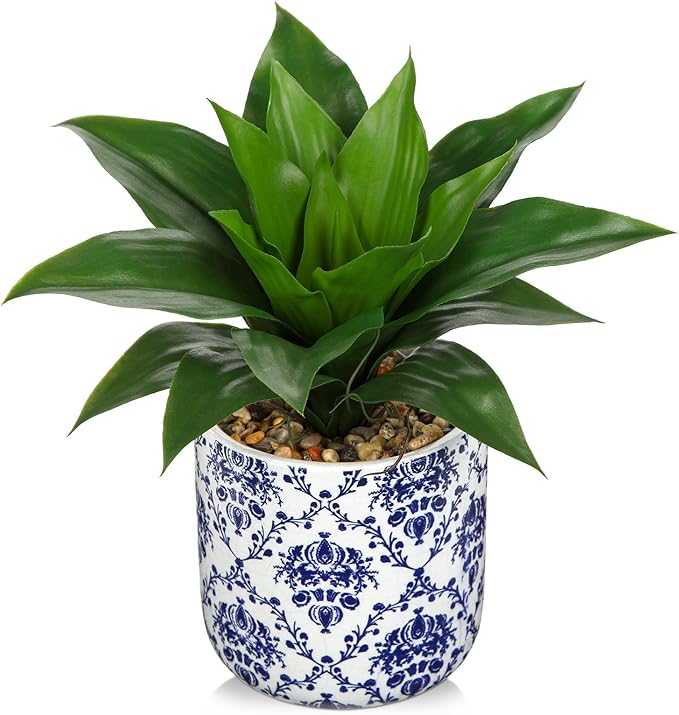 Briful Agave Plants Artificial Succulents Fake Plant in Blue Vase, 10.6'' Tall Realistic Faux Plant Indoor for Home Decor Living Room Kitchen Centerpiece Table