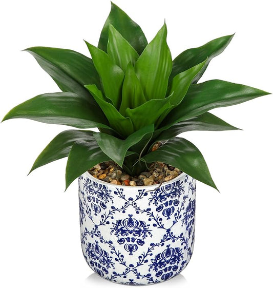 Briful Agave Plants Artificial Succulents Fake Plant in Blue Vase, 10.6'' Tall Realistic Faux Plant Indoor for Home Decor Living Room Kitchen Centerpiece Table