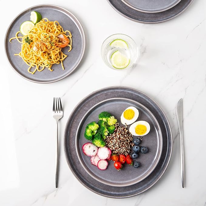 AmorArc Stoneware Dinnerware Sets,Round Reactive Glaze Ceramic Plates and Bowls Sets,Highly Scratch Resistant | Microwave & Dishwasher Safe,Service for 8 Dishes Set (24pc)