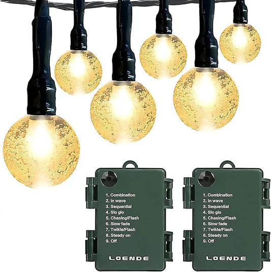 Battery Operated String Lights Waterproof 16FT 30 LED 8 Modes Fairy Garden Globe String Lights with Timer for Christmas Tree Holiday Outdoor Indoor Patio Party Decor, Warm White (2 Pack)