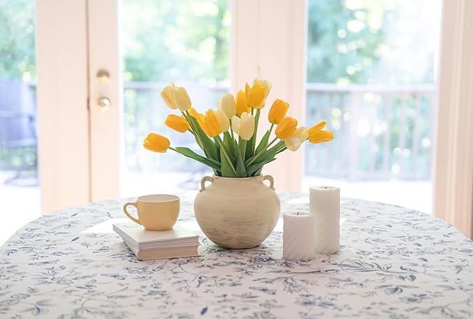 Handmade Beige White Two-Ear Ceramic Vase, Textured Pottery Vase with Two Ears for Centerpieces, Kitchen, Living Room, Bedroom Decor Gifts (Beige White*, Short)