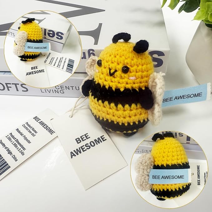 LEJIAJINW Cute Mini Positive Crochet Bee for Wife Aunt Grandma, Appreciation Gifts for Teachers Nurse Mentor Coworker Thank You Gift for Women Birthday Presents Sister Friend