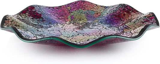 MDLUU Mosaic Centerpiece Tray, 11.6" Decorative Glass Plate, Home Decor Glass Bowl for Dining Room Table, Coffee Table, Gift (Multicolored Purple)